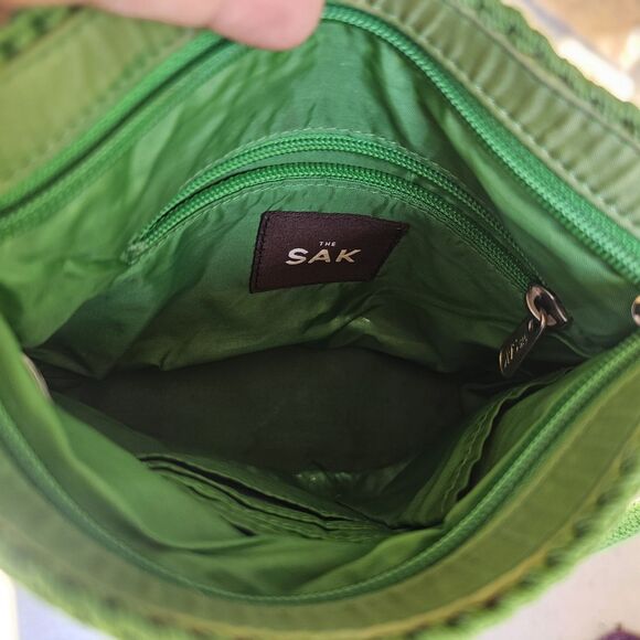 The Sak Green Knit Crochet Small Square Shoulder Bag Purse 90s Y2K Boho - Picture 2 of 8